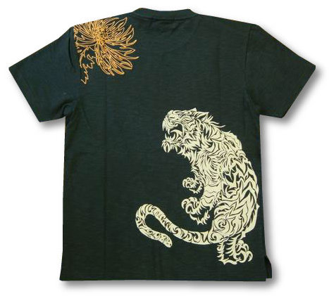 Tシャツ 菊虎トライバル柄 刺繍+プリント 55454: 錦(にしき